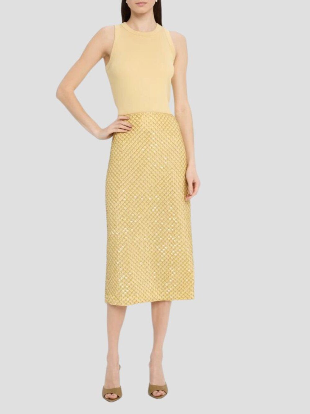 NWT Veronica Beard Chamomile Yellow Allora Beaded Midi Skirt & Jordyn Top Set
